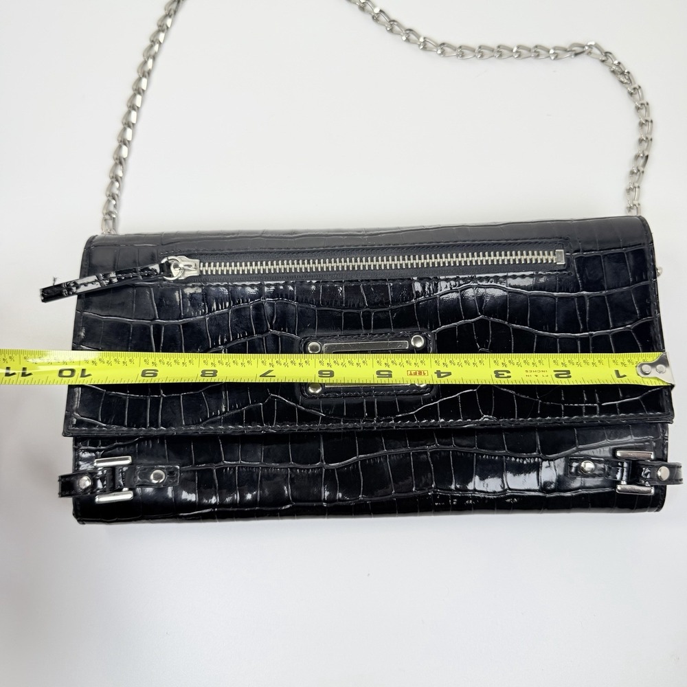 GUESS Black Croc Embossed Shoulder Bag Silver Chain Strap Vintage Y2K Purse - Picture 11 of 13